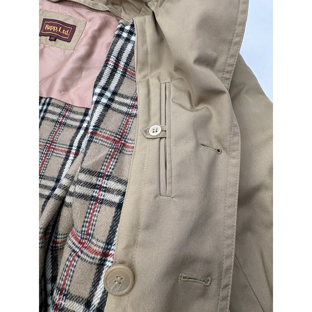Vintage Repp Ltd Trench Coat Mens 42 Tan Plaid Lined Belted Korea - Picture 13 of 16